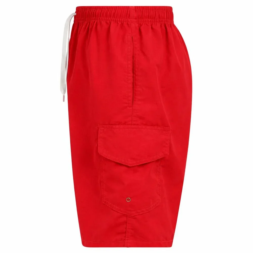 Men’s Red Swim Trunks Cargo Pocket Mesh Lined Quick Dry Beach Shorts, NEW - Picture 5 of 7